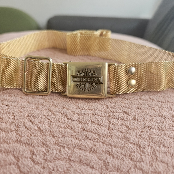 RARE Vintage Harley-Davidson Gold Mesh Chainmail Web Belt Small - Picture 1 of 6